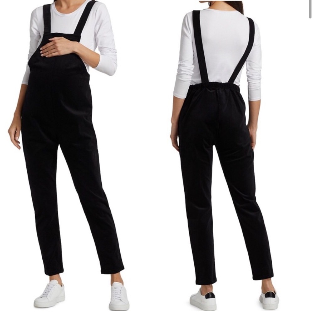 Stowaway Maternity Stretch Corduroy Overalls Black S